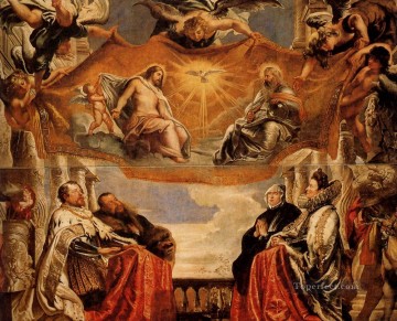 dorada Decoraci%C3%B3n Paredes - La Trinidad adorada por el duque de Mantua y su familia Barroco Peter Paul Rubens